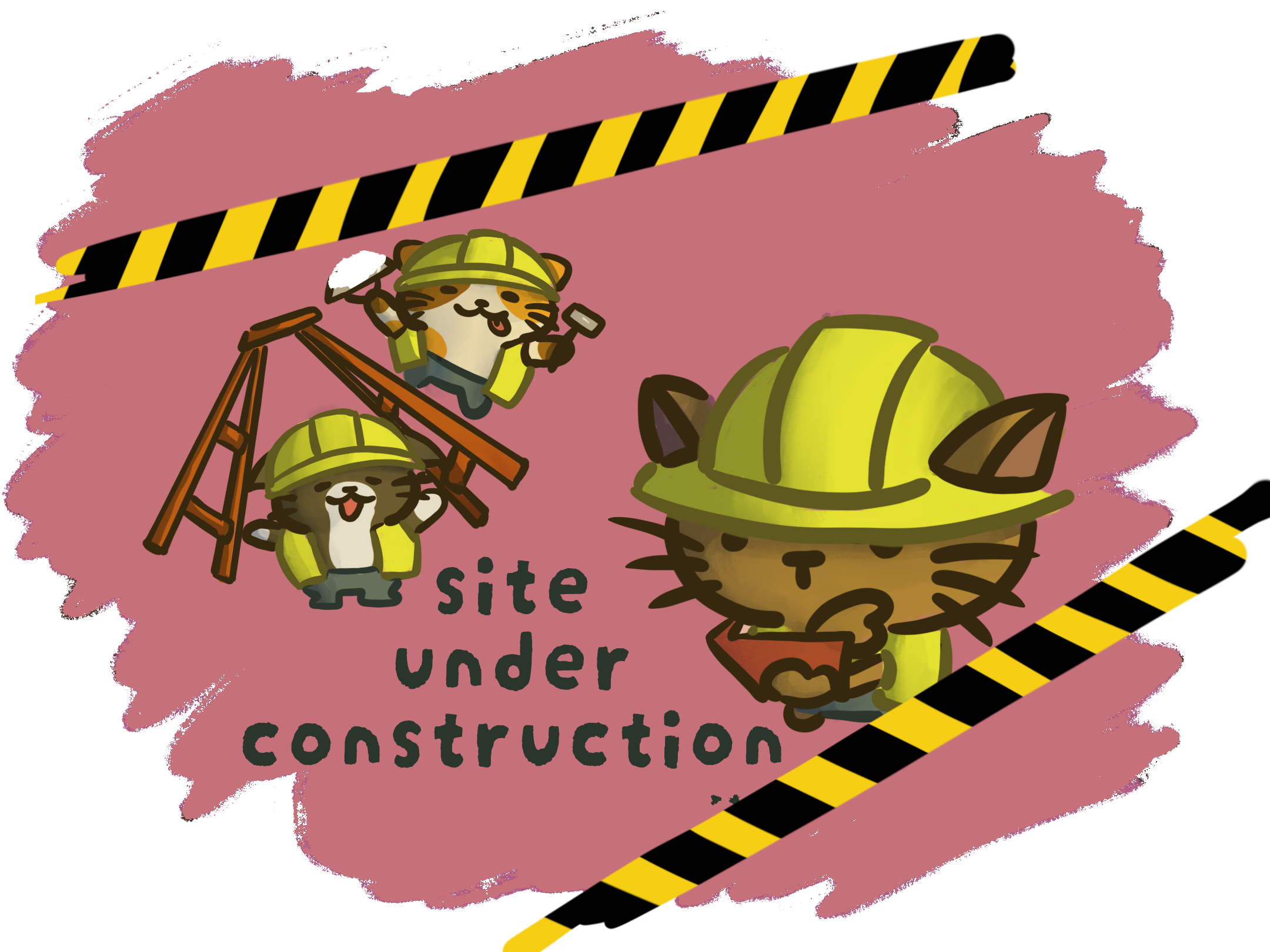 Cartoon cats as construction workers with the text 'Site under constrcution'.